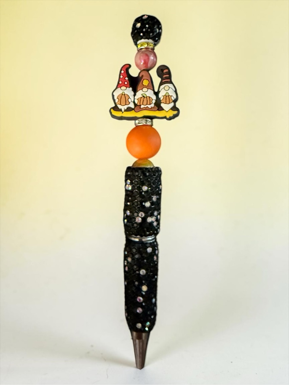 Beaded Black & Orange Gnome Ballpoint Pen - Fashion Accessory